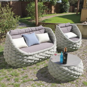 Moderno aluminio 3 plazas Bali al aire libre <span class=keywords><strong>sofá</strong></span> conjunto tejido a mano <span class=keywords><strong>Cheslong</strong></span> para sala de estar o salón Patio muebles de Dubai - Product Image 3