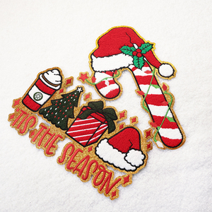Parche de chenilla con purpurina navideña personalizable de alta calidad, parches bordados de sarga para planchar para decoraciones navideñas, venta al por mayor - Product Image 2