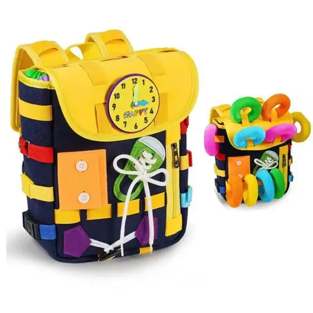 Montessori cảm giác bận rộn Hội Đồng Quản trị Ba lô tìm hiểu cuộc sống cơ bản kỹ năng cảm thấy Ba lô khóa đồ chơi trẻ em schoolbag đồ chơi