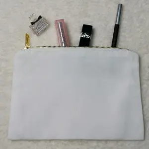 100% Polyester Blank Zipper Pouch For Sublimation Plain White Travel Toiletry Bag With Gold Metal Zipper