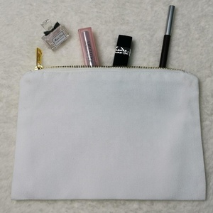 100% Polyester Blank Zipper <strong>Pouch</strong> for Sublimation Plain White Travel Toiletry Bag With Gold Metal Zipper - Product Image 1