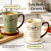 Tasse à café en céramique sous glaçure peinte à la main, motif chat rétro, 400 ml, compatible micro-ondes et lave-vaisselle, personnalisable pour les fêtes