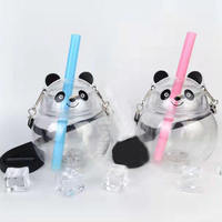 Botella de Plástico Transparente Desechable de 500 ml con Forma de Bola de Paja, con Diseño de Panda, Tigre, Oso y Rana, para Té con Leche y Jugos