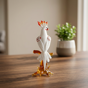 Figurine de perroquet en verre soufflé à la main, oiseau vert sur branche ambrée avec baie rouge, artisanat décoratif à thème animal fait main - Product Image 2