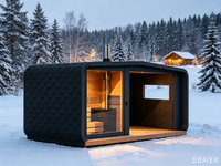 Sauna extérieur préfabriqué 2-en-1 avec bain à remous intégré, cabine de bien-être carrée en bois de pruche avec fenêtre en verre et chauffage au bois