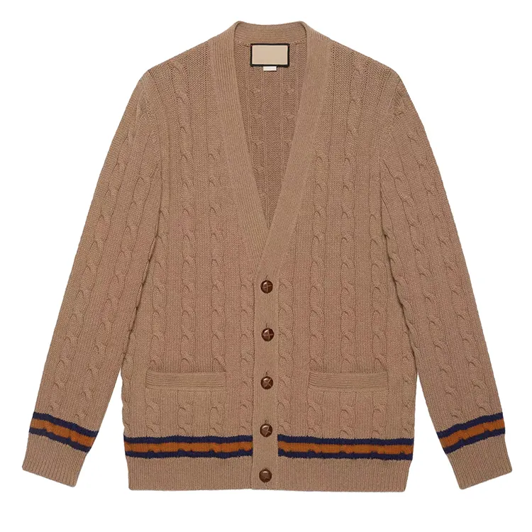 Kunden spezifische hochwertige Männer gestrickte Wolle Cardigan Sweater Jacke Button Color Design College-Stile Strickwaren