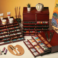 Boîte de rangement en bois avec tiroir et compartiments pour pastels, crayons, stylos, pinceaux de maquillage, boîte de rangement pour fournitures d'artiste en bois