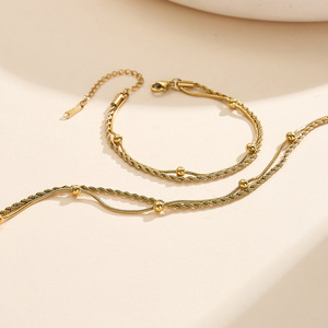 Joyería de Moda al por Mayor de Fábrica, Tobillera de Doble Cadena de Acero Inoxidable Chapada en Oro de 18K para Mujer, Joyería Versátil para Tobillo - Product Image 6