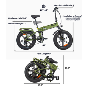 Vélo électrique pliable PASELEC PX6 20 pouces, moteur sans balais 750W, vélo électrique à pneus larges avec suspension intégrale - Product Image 5