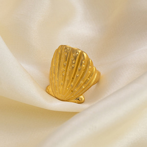 Anillo de Concha de Vieira de Acero Inoxidable 18K Ajustable, Joyería de Moda para Mujer, Regalo - Product Image 1