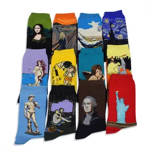 New Fashion人格有名なArt Oil Painting Socks Men Women Retro Van Gogh Mona Lisa Gustav Klimt Long Sock Cotton Socks