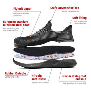 JIANKUN CE UKCA ATSM Chaussures de sécurité confortables en tricot volant avec bout en acier pour hommes Semelle en caoutchouc antidérapante anti-écrasement et anti-crevaison - Product Image 2