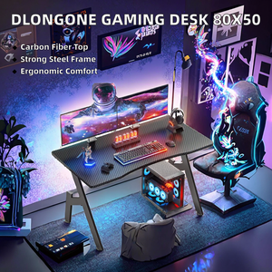 DLONGONE โต๊ะเล่นเกมตามหลักสรีรศาสตร์ 80x50 ซม. พื้นผิวคาร์บอนไฟเบอร์โครงเหล็กโฮมออฟฟิศเกมเมอร์โต๊ะพีซีประกอบง่ายสีดำ - Product Image 2