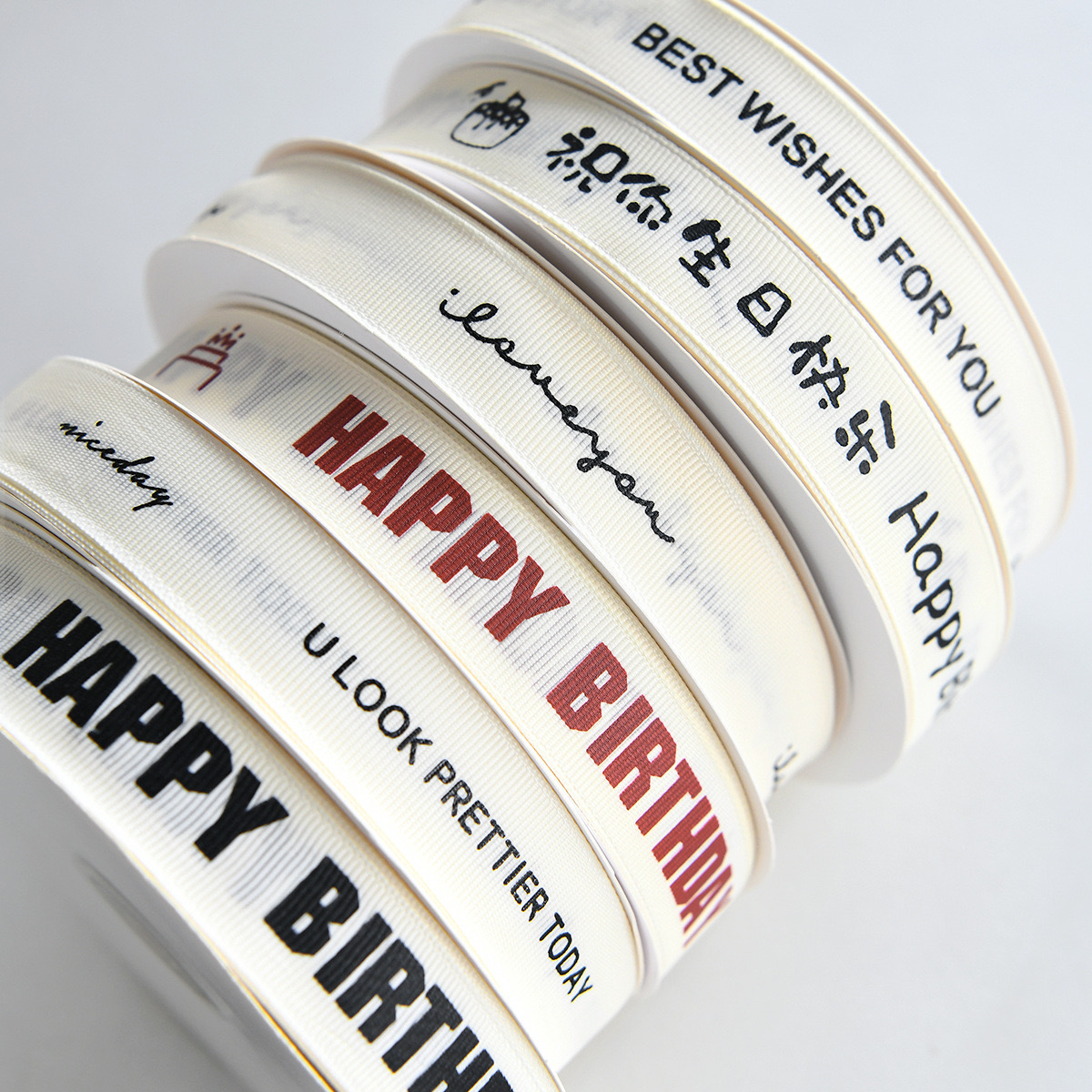 20 mm Widths Luxury Custom Logo Printed Ribbed Ribbon Roll for Cake Gift Packing and Decoration