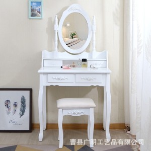 White Solid Wood <b>Dressing</b> <b>Table</b> <b>With</b> Mirror <b>Storage</b> Bedroom Vanity For Adults - Product Image 1