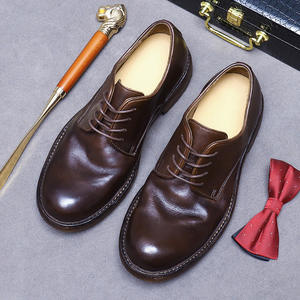 Chaussures Oxford en cuir véritable haut de gamme, fabriquées à la main, semelles en caoutchouc, à lacets, bout fermé, pour hommes d'affaires, anti-odeur, antidérapantes - Product Image 1