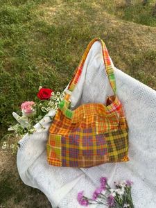 Sac fourre-tout grande capacité en toile pied-de-poule, sacs de shopping en coton à motif géométrique, sac à bandoulière, sac à main pour femme - Product Image 2