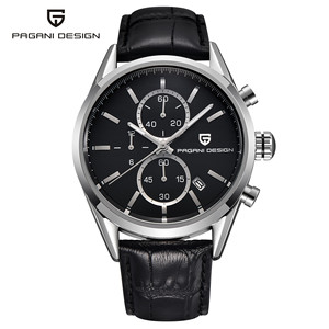 Reloj cronógrafo Pagani Design para hombre, caja de acero inoxidable, correa de cuero negra, resistente al agua hasta 30M, movimiento japonés CX-2513C - Product Image 3