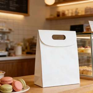 Bolsas de Papel Kraft Blancas Biodegradables y Reciclables Personalizables con Asas Troqueladas para Empacar Bocadillos y Productos Horneados - Product Image 5