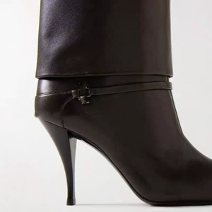Large Size 46 Women's Metal Buckles Short Boots Spike High-Heeled Pointed Toe Ankle Booties Turn Over Suede <b>Shoes</b> - Product Image 5