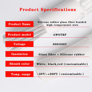 200 ℃   <span class=keywords><strong>Fil</strong></span> tressé en caoutchouc de silicone et fibre de verre pour la connexion d'équipements électriques à haute température, tels que les fours et les radiateurs - Product Image 2