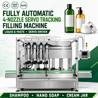 Machine de remplissage entièrement automatique ZXSMART à 4 buses, servo-électrique, pour liquides et pâtes, idéale pour les bouteilles de shampoing, de savon liquide et les pots de crème.