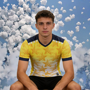 Maillot de football jaune pour homme à col en V, manches courtes, imprimé par sublimation, en polyester anti-humidité, vêtement de sport coupe classique - Product Image 3