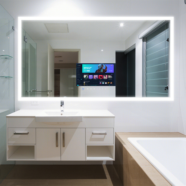 LED Lighted Vanity Mirror Light Bathroom with BT Speaker Anti Fog Waterproof Bath Android System Magic Mirrors