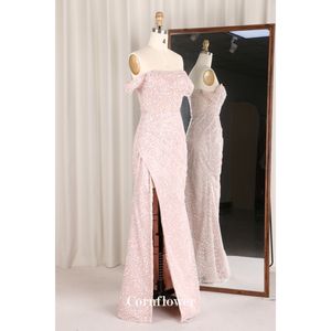 Robe de soirée moderne à paillettes roses pour femmes une épaule sans manches <span class=keywords><strong>Sexy</strong></span> transparent dos nu plissé mince robe en queue de poisson droite - Product Image 2