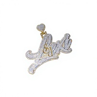 Collier personnalisé en argent massif 925 pour homme, style hip-hop, avec initiales en écriture cursive, pendentif en forme de cœur, diamant moissanite, breloques fines