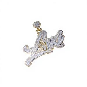 Men's Hip Hop 925 Solid <b>Silver</b> Iced Custom Initial Cursive Name Necklace With <b>Heart</b> Bail Moissanite Diamond Fine Pendants Charms - Product Image 1