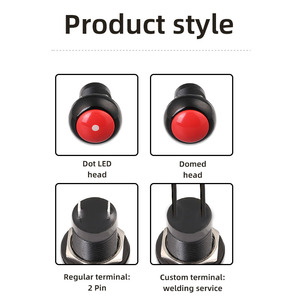 HBan สวิตช์ปุ่มกด D12B 12มม., ปุ่มกด IP67กันน้ำ7A 250V พลาสติกรีเซ็ตด้วยตัวเองสำหรับควบคุมการจับ - Product Image 2