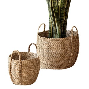 Rattan Woven Flower <b>Basket</b> <b>Large</b> Size With Handles Eco Friendly Bowl Shape For Living Room And Balcony Decor - Product Image 4