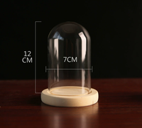 Cloche en verre borosilicate soufflé, transparente comme du cristal, faite à la main, pour Noël et le Nouvel An, avec base en bois