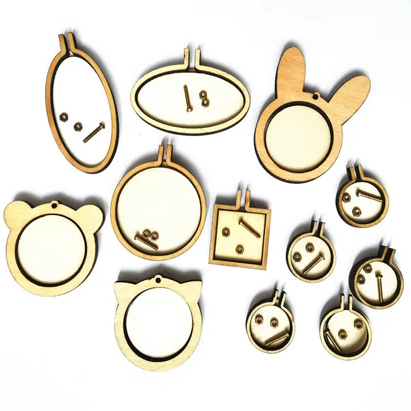 Wooden Mini Embroidery Hoop Ring Cross Stitch Frame Handmade Pendant Crafts Embroidery Circle Sewing Kit