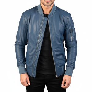 Pakistan usine hommes élégant en cuir véritable veste mode Streetwear col montant manteau pour hommes - Product Image 1