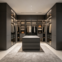 Système de rangement et de dressing personnalisé en panneaux écologiques durables avec porte en verre transparent pour la conception de chambres de villa