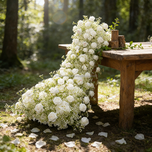 DKB Artificial White Rose <b>Flower</b> Runner for Wedding Aisle Back to School Events-Silk Plastic Customizable Size - Product Image 1