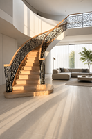 Escalier en colimaçon en chêne courbé, escalier en bois avec balustres en métal noir, escalier hélicoïdal moderne pour villa et maison