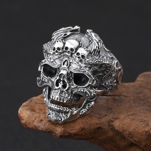 Exaggerated and Bold Skull <strong>Ring</strong>, <strong>Adjustable</strong> Men's Open-ended Titanium Silver <strong>Ring</strong>, Trendy and Stylish Men's <strong>Ring</strong> Gift - Product Image 1