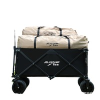 Chariot de camping pliable robuste avec roues larges amortissantes, chariot de camping extérieur en tissu Oxford, chariot pliable pour la plage
