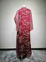 Robe Kaftan Brodée de Paillettes, Col en V, Manches Cloche, en Chiffon avec Franges, Maxi Robe de Soirée Arabe pour l'Aïd, le Ramadan et les Mariages