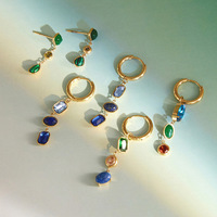 Boucles d'oreilles en acier inoxydable plaqué or 18 carats PVD, multicolores, avec zircon marquise et strass, hypoallergéniques, résistantes à l'eau, pour femmes