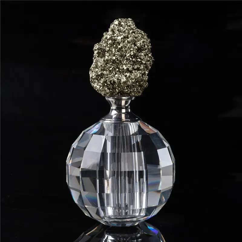 Hy Reisformaat Transparante Kristallen Vierkante Parfumflesjes Unieke Pyriet Edelsteen Lege Olieflessen