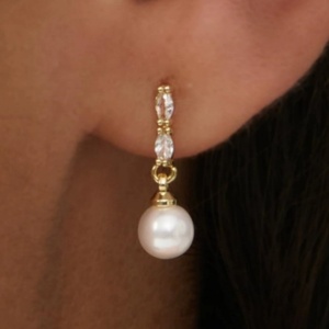 Women's Trendy Shiny Oval Cut <b>Diamond</b> Imitation Pearl Bezel Setting Geometric <b>Dangle</b> Drop <b>Earrings</b> Brass Exquisite Design for - Product Image 2