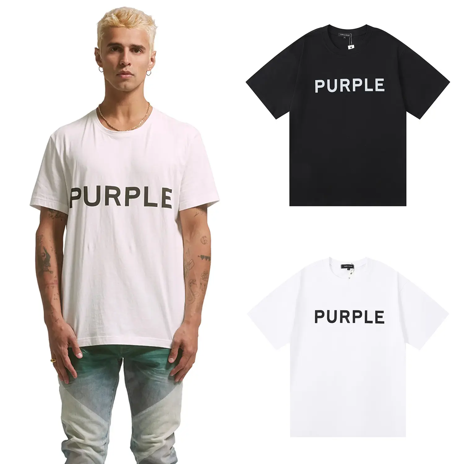 Mode hommes vêtements Designer Vintage noir et blanc T-Shirt personnalisé décontracté graphique T-Shirt violet marque hommes T-Shirt