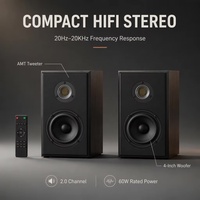 Système d'enceintes d'ordinateur 2.0 actives 60W 4' avec subwoofer en bois, filaire et sans fil BT5.3 pour Home Cinéma, Studio, Moniteur, Téléphone