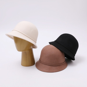 Premium Australian Wool Bucket <strong>Hat</strong> Women Hepburn Fisherman Style Autumn <strong>Winter</strong> French Retro Tweed Chic Elegant - Product Image 1