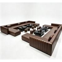 Ensemble de canapé d'angle et table basse pour restaurant KTV, en bois massif, luxe léger, dessus en cuir PU, banquette en forme de L, écologique, 4 places