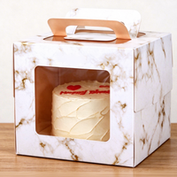Boîte à gâteau personnalisée, nouveau design, biodégradable, qualité alimentaire, papier marbré or champagne, poignée, fenêtre transparente